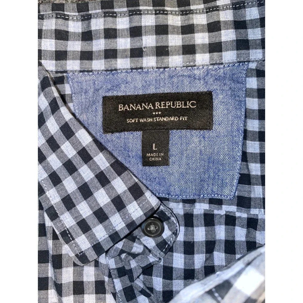 Banana Republic Shirt Men Large Black Gingham Soft Wash Standard Fit Button Down